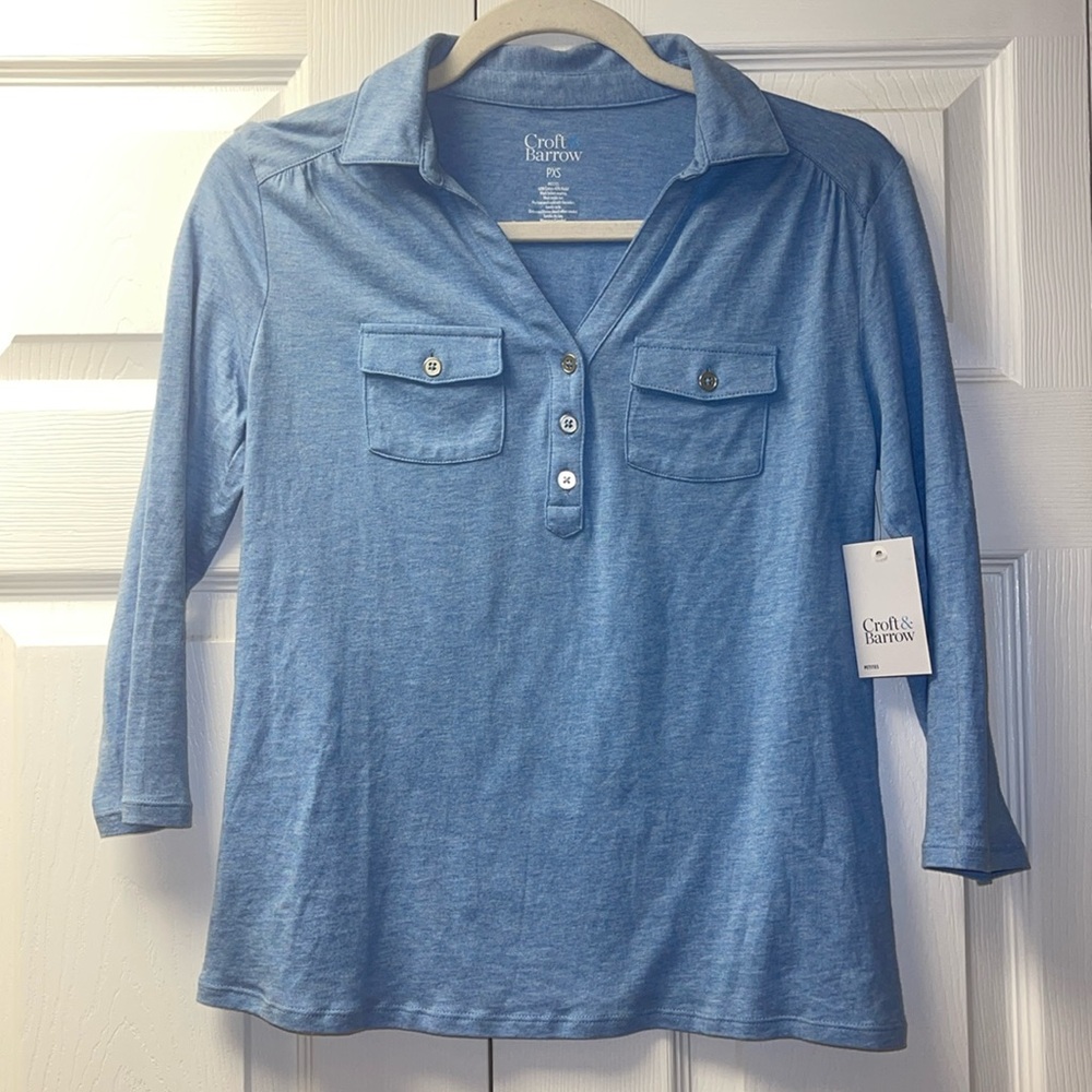 Croft & Barrow size PXS blue button down top NWT
